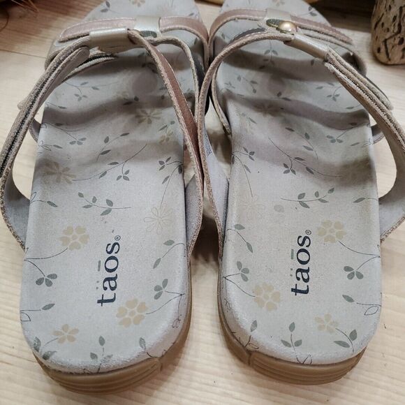 Taos Prize Women 11/42 Slide Slip On Sandals Metallic Strappy Leather Comfort - Picture 10 of 12